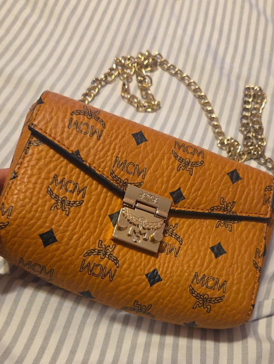 MCM Handbags - MCM Cognac Visetos Small Chain Crossbody